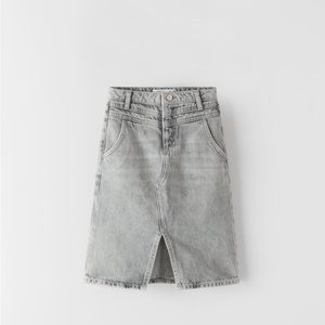 Denim gray knee length skirt from zara kids in a-line shape with a slit